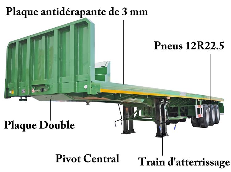 Remorque Semi Plateau a de Semi Remorque 40 Pieds à Vendre au Madagascar